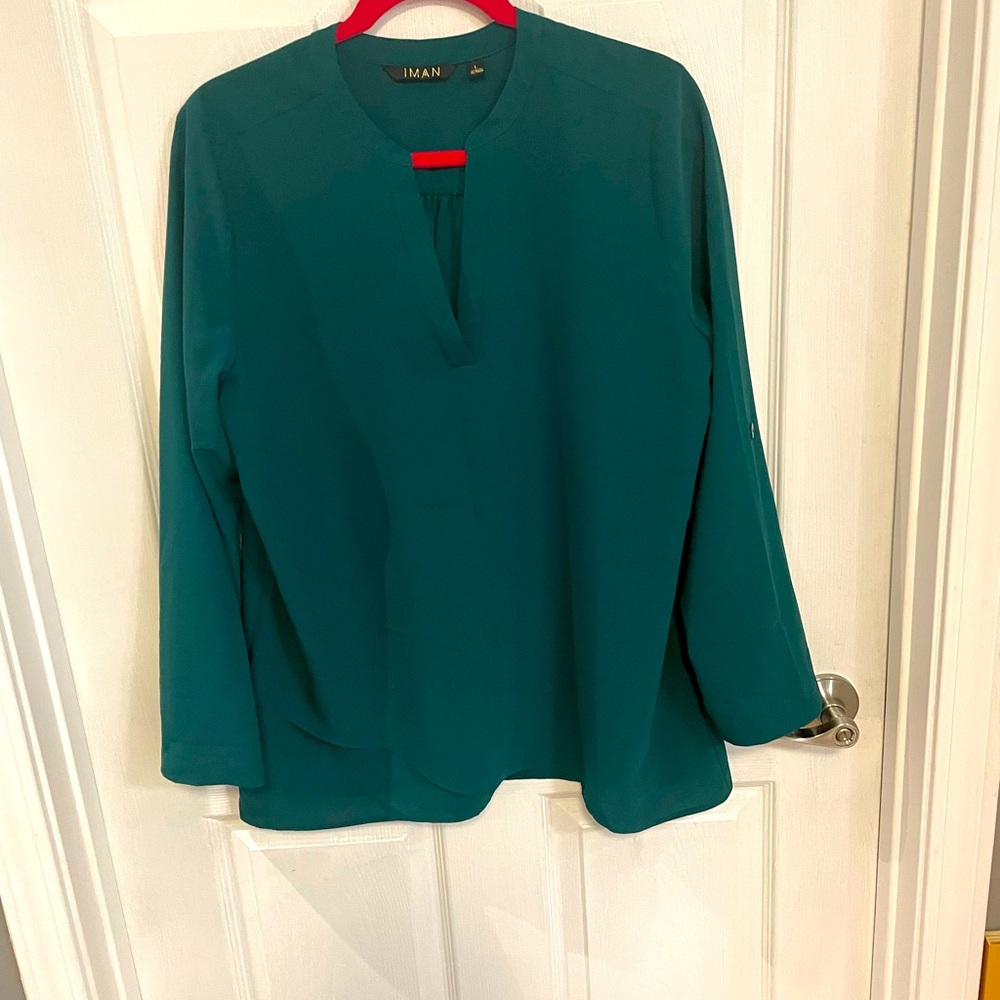 Iman Jade Green V Neck Blouse Poly.